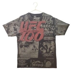 Vintage UFC 100 Making History Graphic T-Shirt Mens Large Black AOP MMA Tee Y2K